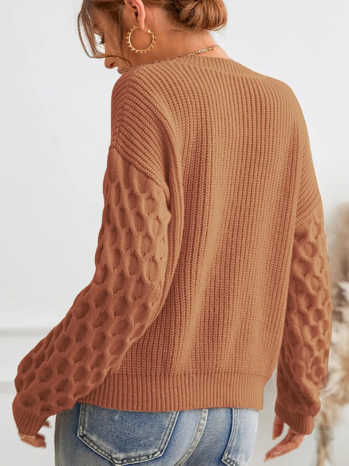 CUPSHE Women's Sweater Long Sleeve Crewneck Sweaters Cable Knit Jumper Tops