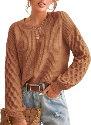 CUPSHE Women's Sweater Long Sleeve Crewneck Sweaters Cable Knit Jumper Tops
