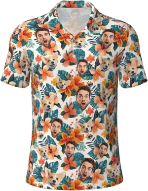 Custom Polo Shirts for Men Funny Face Print Quick Dry Short Sleeve Breathable Shirt