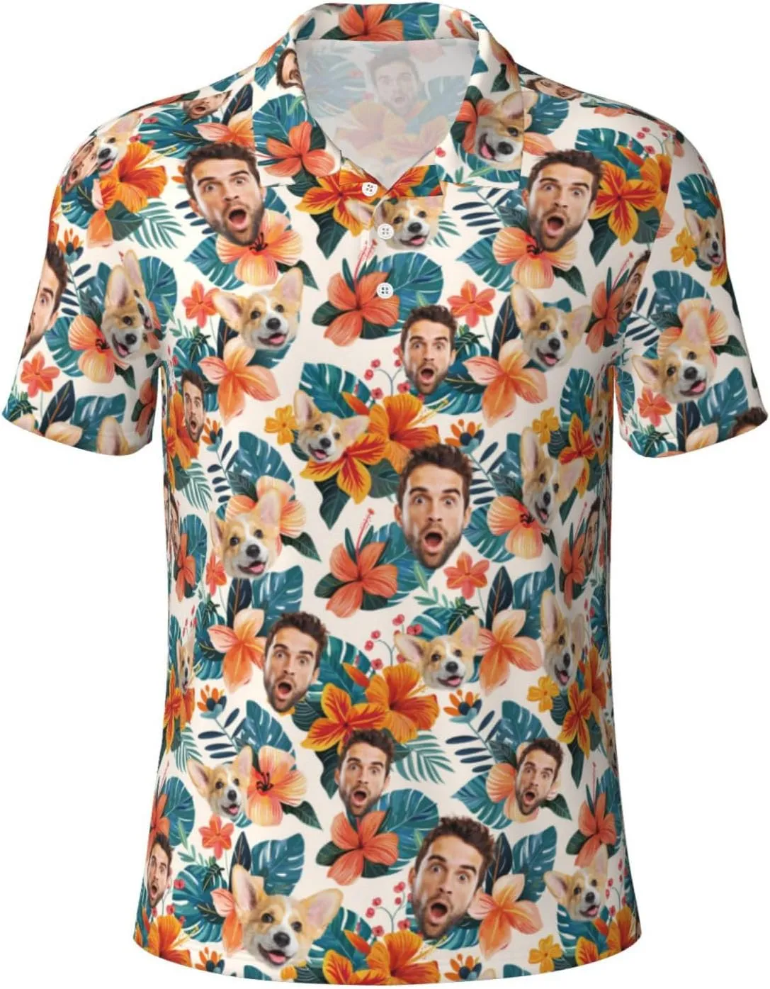 Custom Polo Shirts for Men Funny Face Print Quick Dry Short Sleeve Breathable Shirt