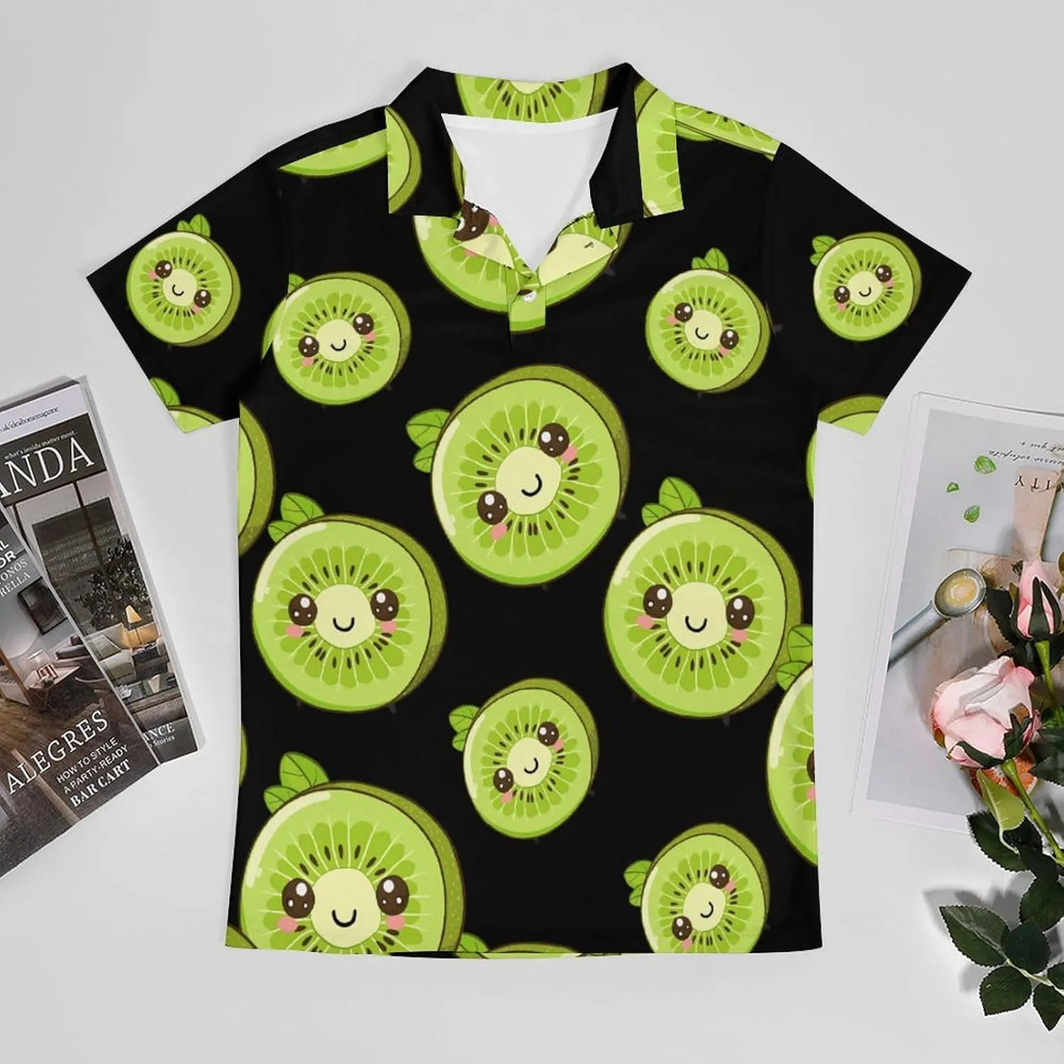 Cute Kiwi Fruits Men's Polo Shirt Short Sleeve Casual Athletic Quick Dry Golf T-Shirts