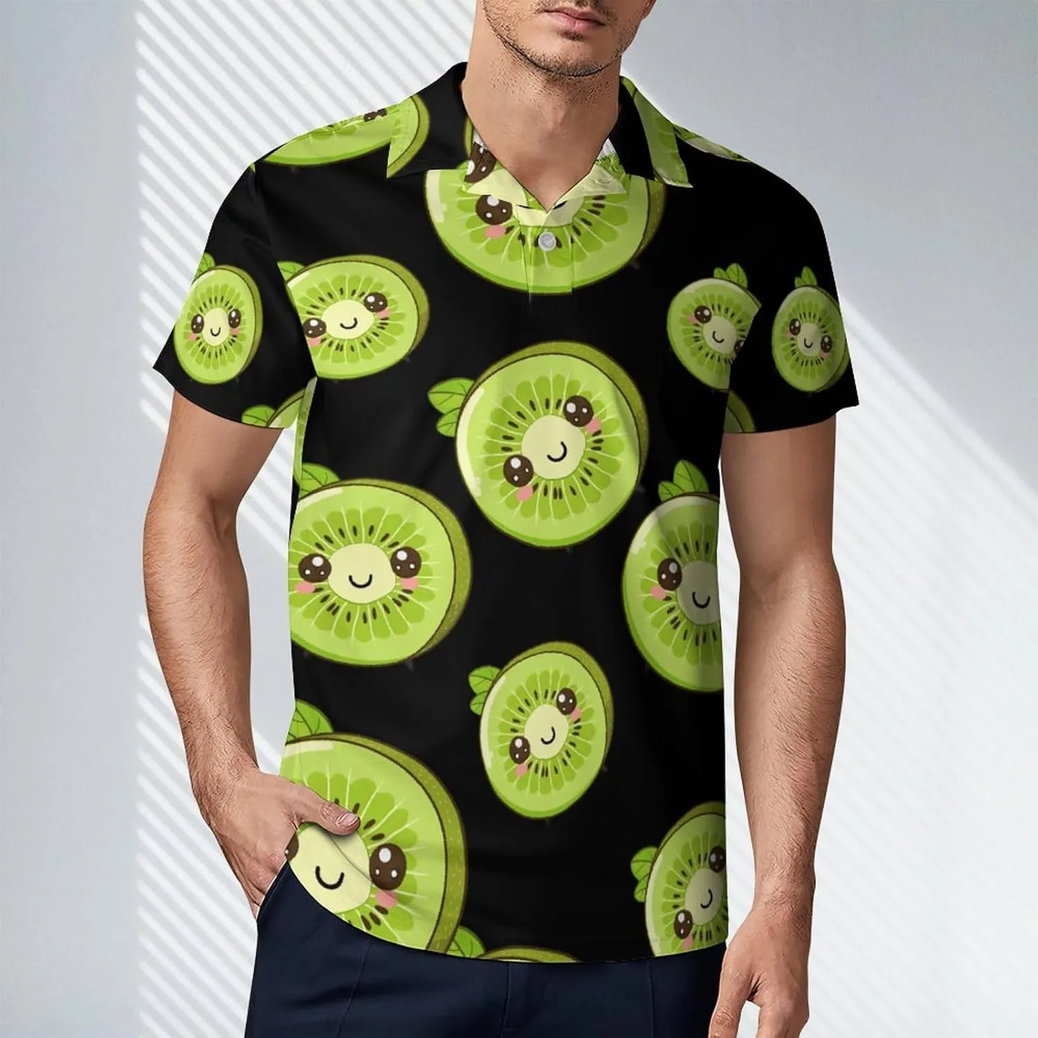 Cute Kiwi Fruits Men's Polo Shirt Short Sleeve Casual Athletic Quick Dry Golf T-Shirts