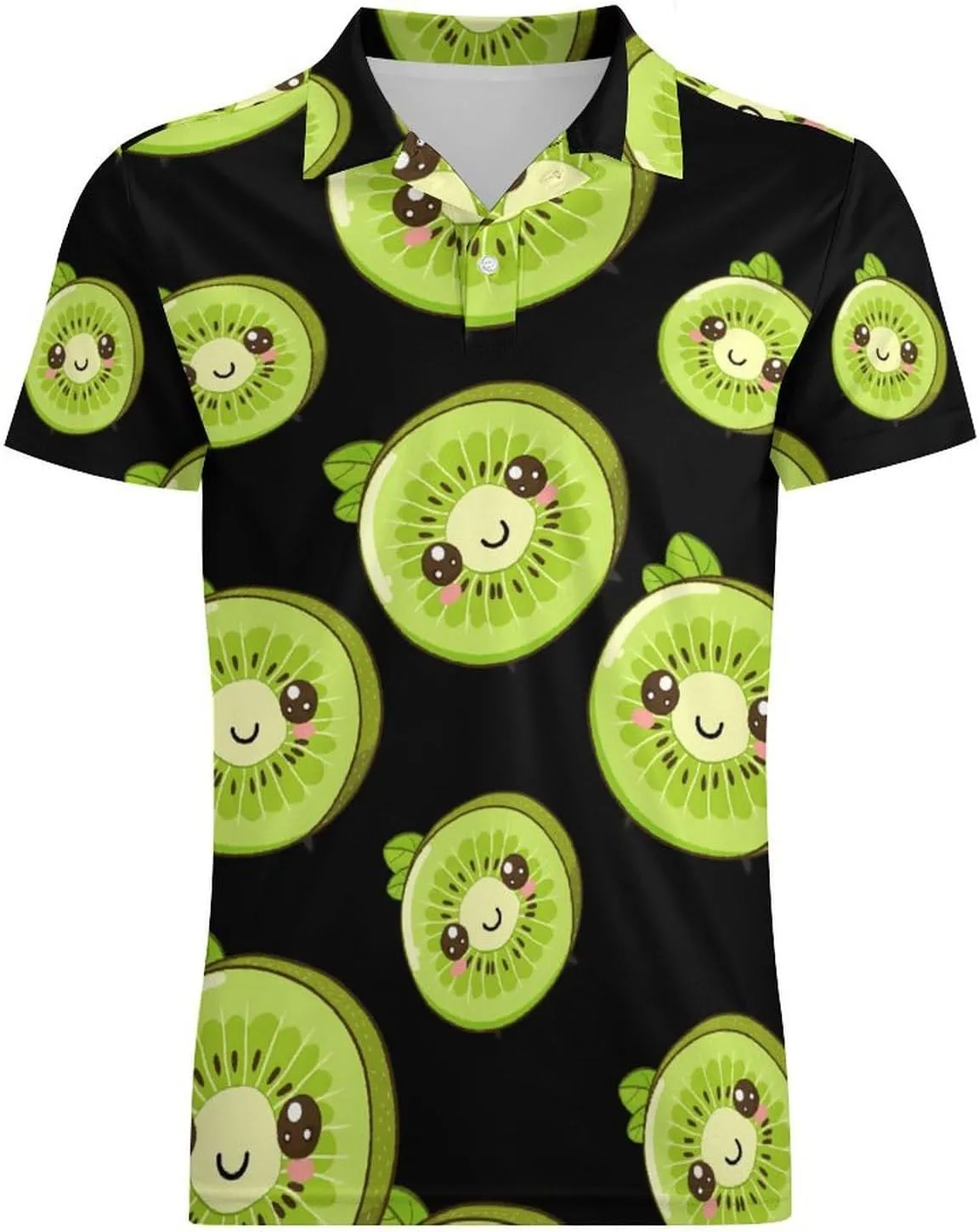 Cute Kiwi Fruits Men's Polo Shirt Short Sleeve Casual Athletic Quick Dry Golf T-Shirts