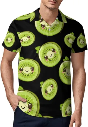 Cute Kiwi Fruits Men's Polo Shirt Short Sleeve Casual Athletic Quick Dry Golf T-Shirts