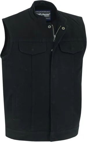 Daniel Smart Men Denim Vest Scoop Collar Motorcycle Vest for Men with Concealment Armory Pockets & Hidden Zipper