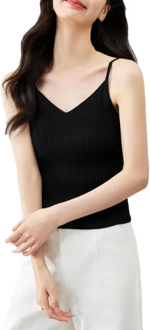 DBFBDTU Women Sleeveless V-Neck Knitted Camis Tee Tank Tops Camisole Solid Bottoming Tops Vest