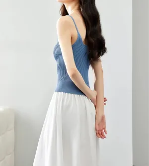 DBFBDTU Women Sleeveless V-Neck Knitted Camis Tee Tank Tops Camisole Solid Bottoming Tops Vest
