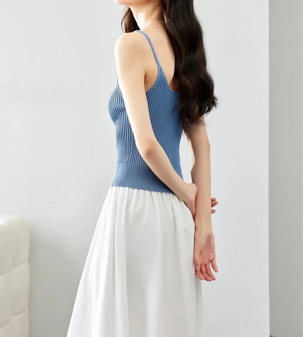 DBFBDTU Women Sleeveless V-Neck Knitted Camis Tee Tank Tops Camisole Solid Bottoming Tops Vest