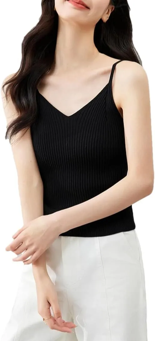 DBFBDTU Women Sleeveless V-Neck Knitted Camis Tee Tank Tops Camisole Solid Bottoming Tops Vest