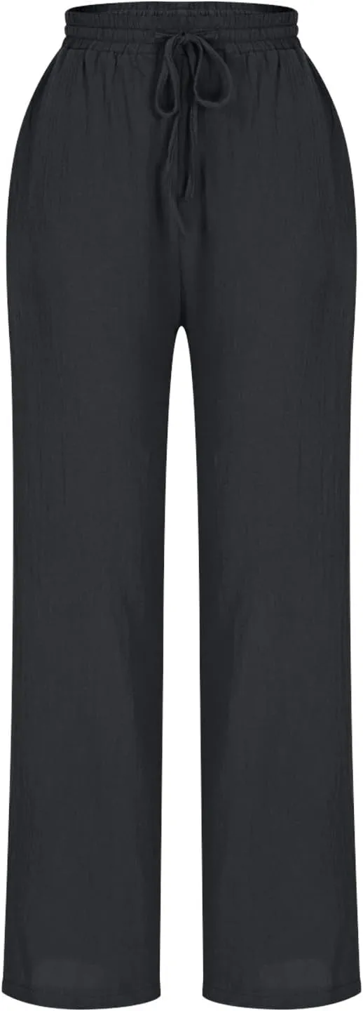 DDAPJ pyju Women High Waisted Linen Pants 2025 Summer Casual Drawstring Waist Pants Wide Leg Trousers with Pockets