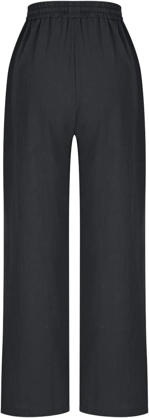 DDAPJ pyju Women High Waisted Linen Pants 2025 Summer Casual Drawstring Waist Pants Wide Leg Trousers with Pockets