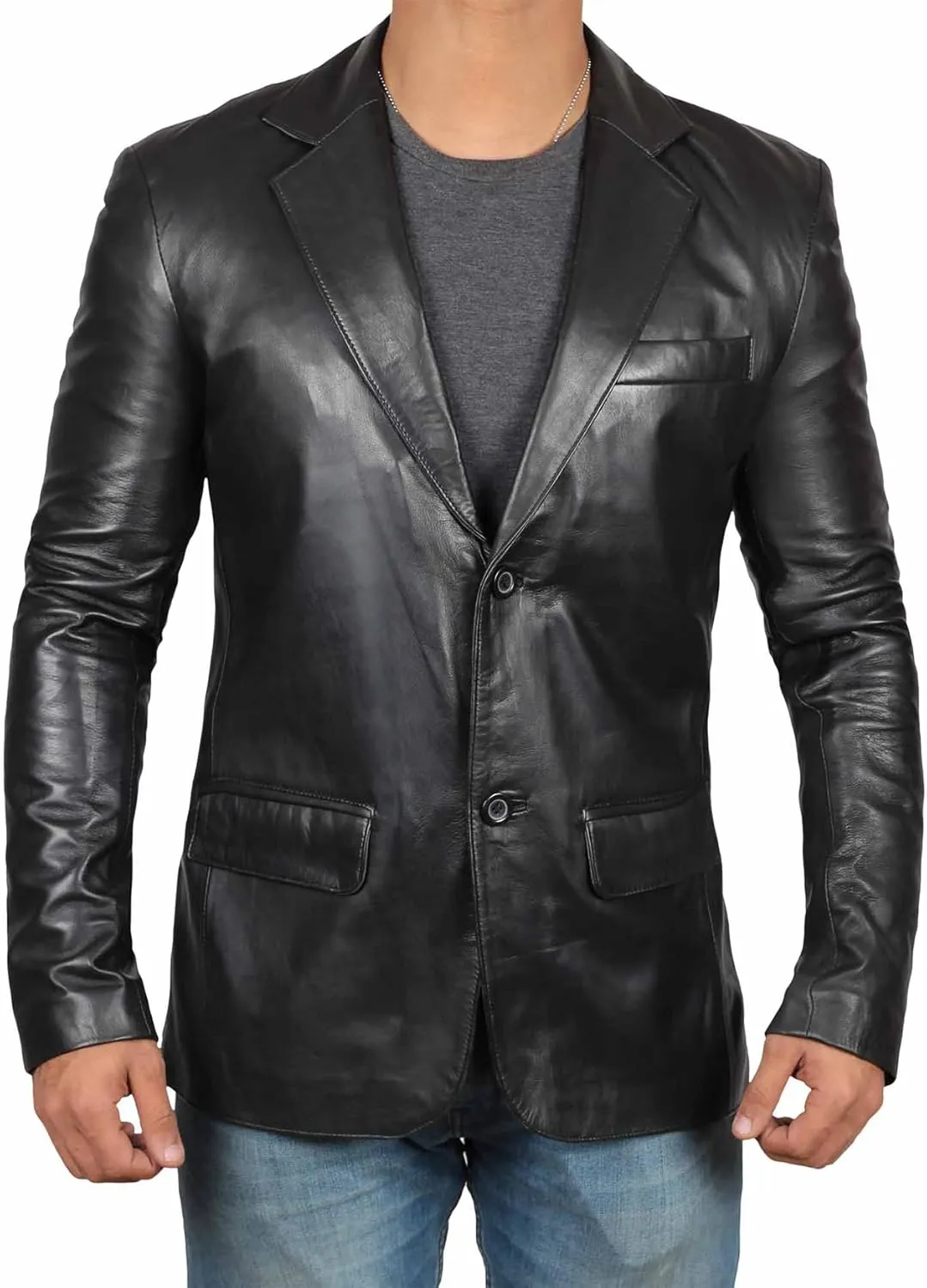 Decrum Leather Blazer for Men - Real Lambskin Coat Style Casual Mens Blazer Jacket