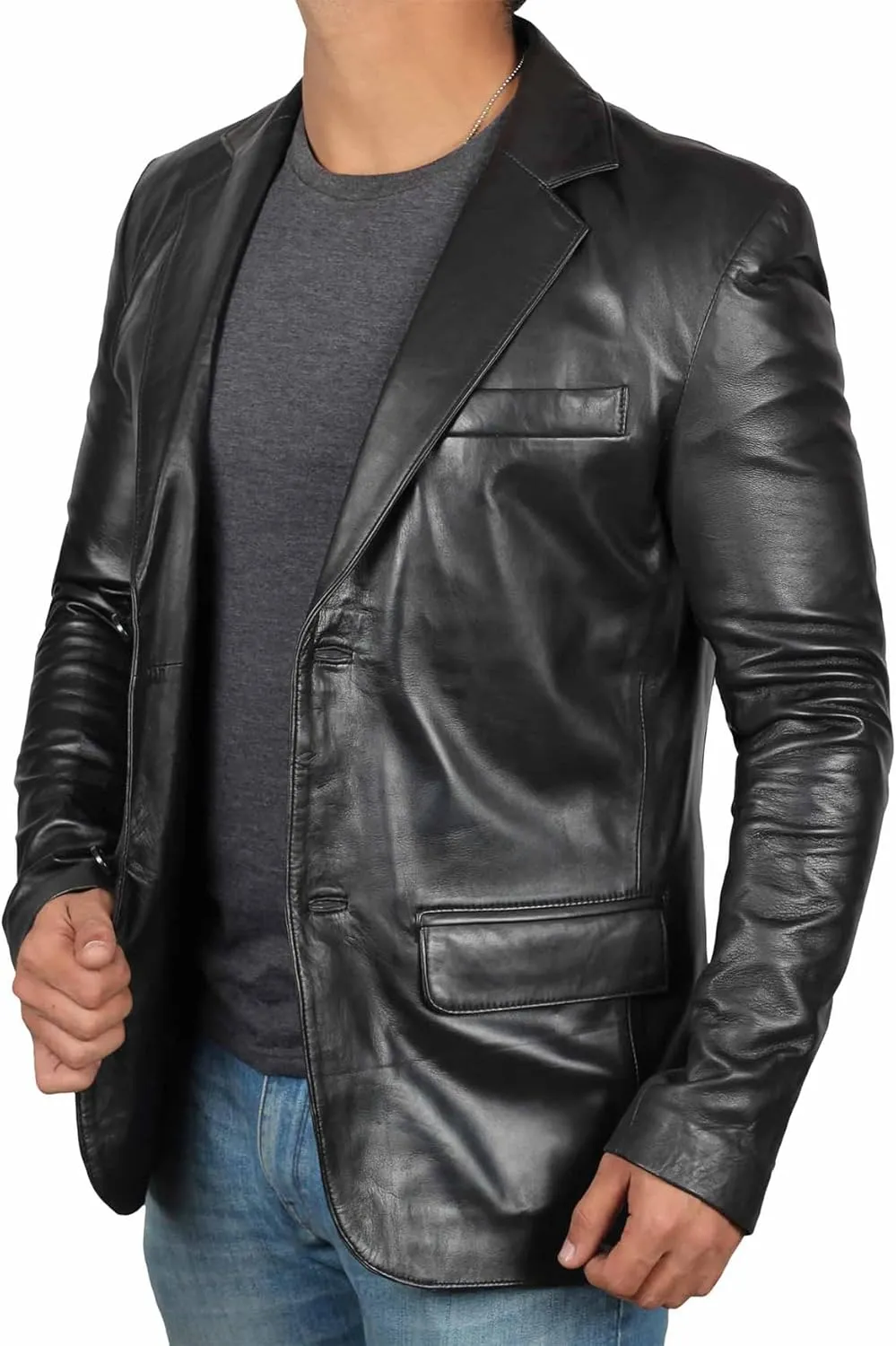 Decrum Leather Blazer for Men - Real Lambskin Coat Style Casual Mens Blazer Jacket