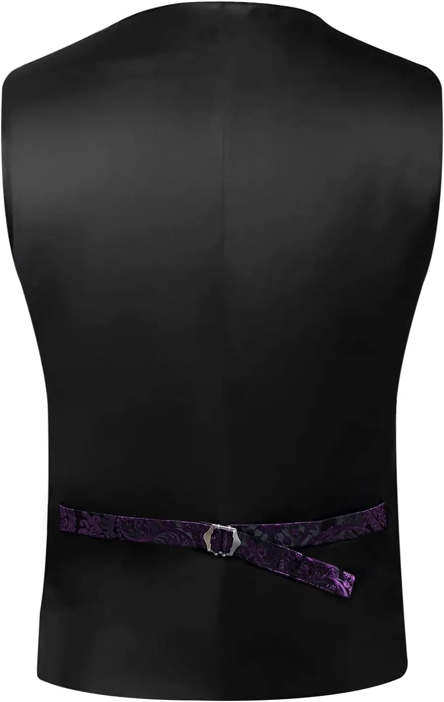 DiBanGu Mens Paisley Suit Vest Silk Jacquard Waistcoat and Necktie Set Formal Shawl Collar Dress Vest 7PCS for Wedding Party