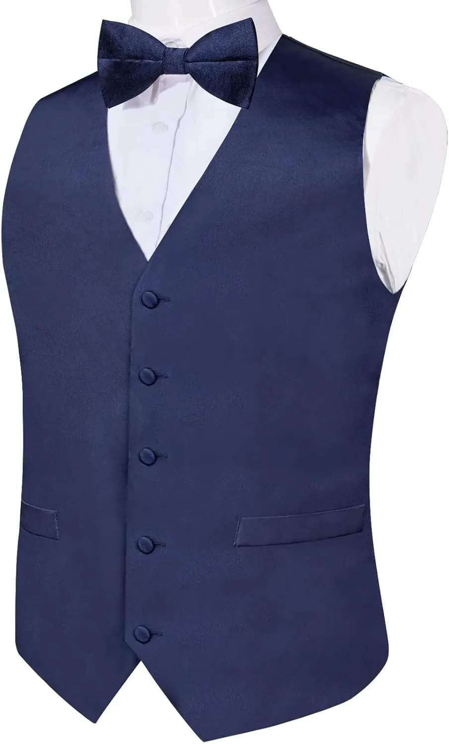 DiBanGu Mens Satin Vest and Bowtie Lapel Pin Set for Suit or Tuxedo,Solid Dress Waistcoat & Pre-tied Bowtie for Wedding Party