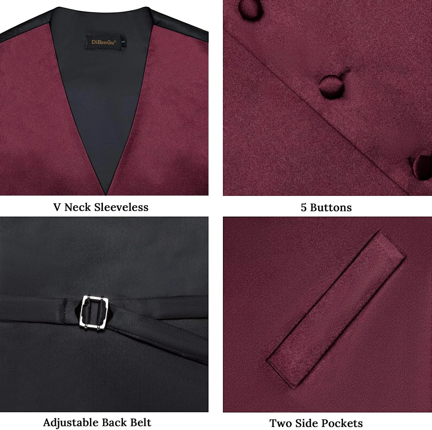 DiBanGu Mens Satin Vest and Bowtie Lapel Pin Set for Suit or Tuxedo,Solid Dress Waistcoat & Pre-tied Bowtie for Wedding Party