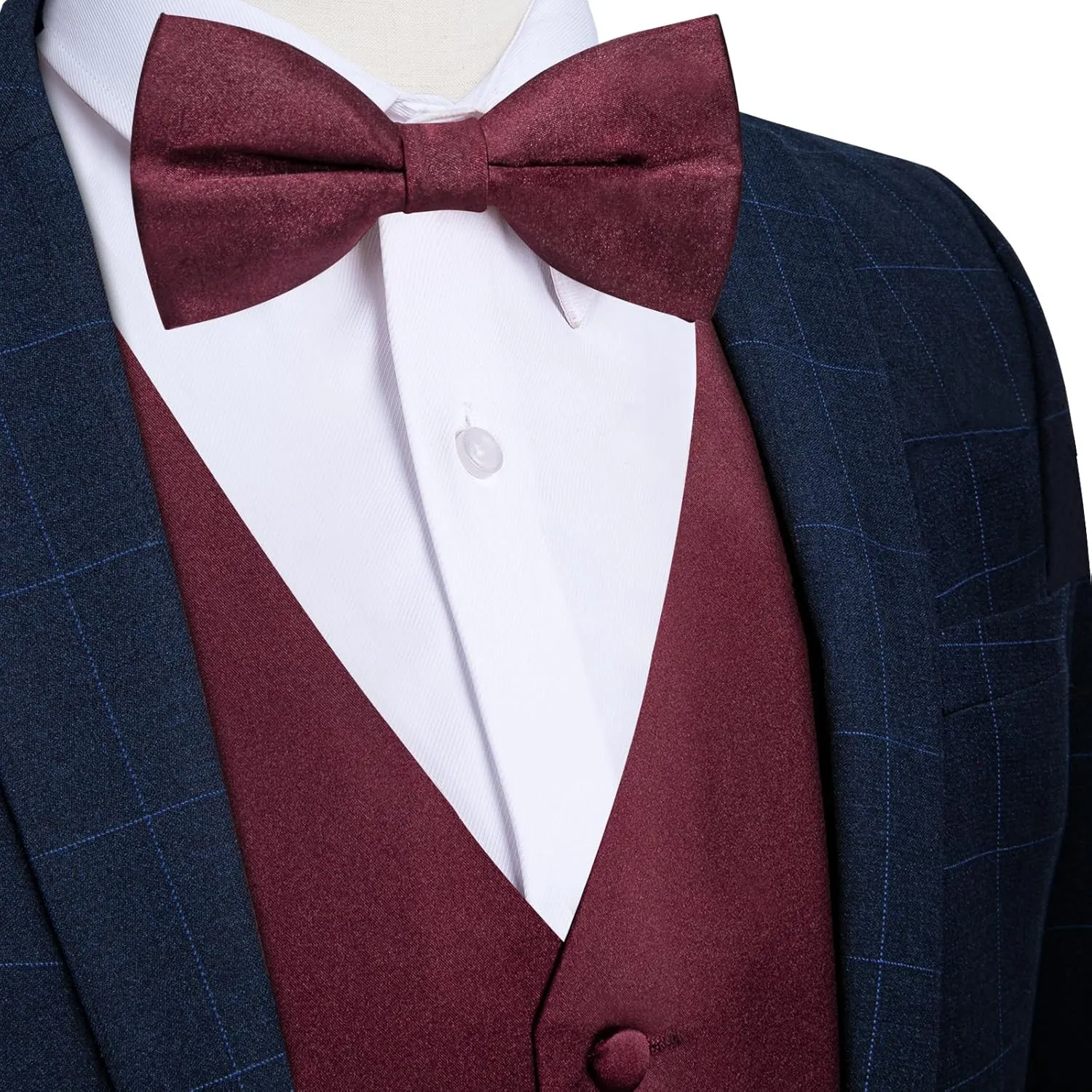DiBanGu Mens Satin Vest and Bowtie Lapel Pin Set for Suit or Tuxedo,Solid Dress Waistcoat & Pre-tied Bowtie for Wedding Party