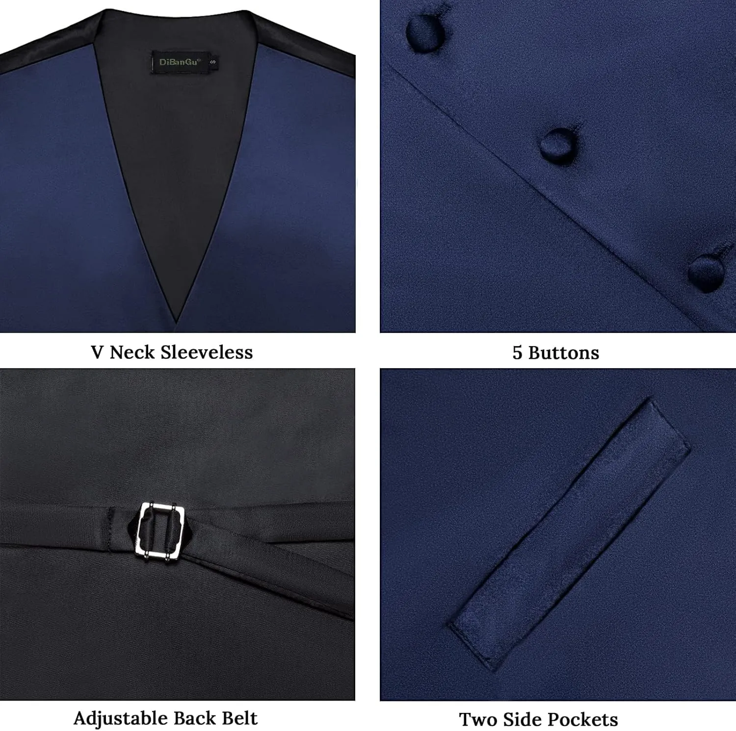 DiBanGu Mens Satin Vest and Bowtie Lapel Pin Set for Suit or Tuxedo,Solid Dress Waistcoat & Pre-tied Bowtie for Wedding Party