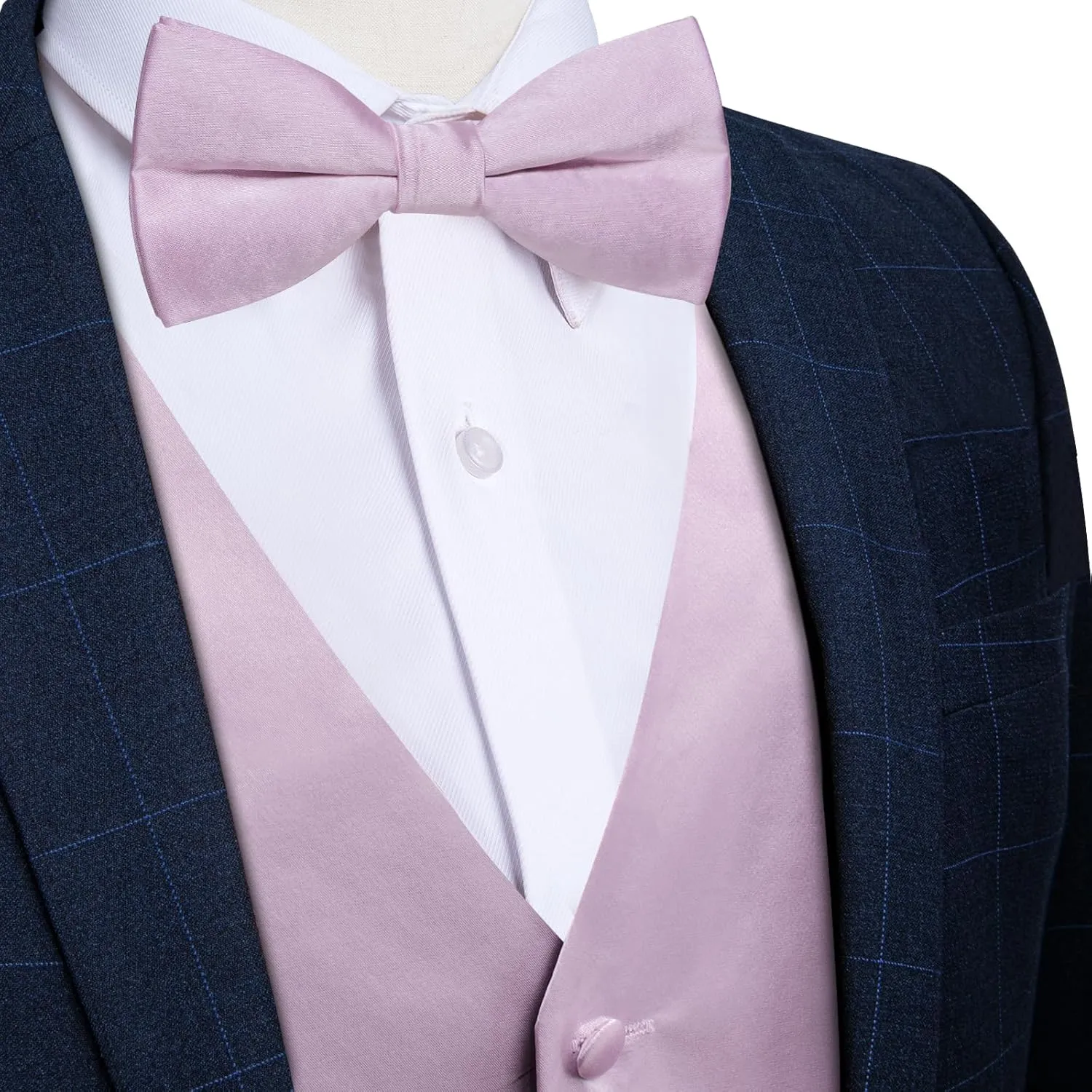 DiBanGu Mens Satin Vest and Bowtie Lapel Pin Set for Suit or Tuxedo,Solid Dress Waistcoat & Pre-tied Bowtie for Wedding Party