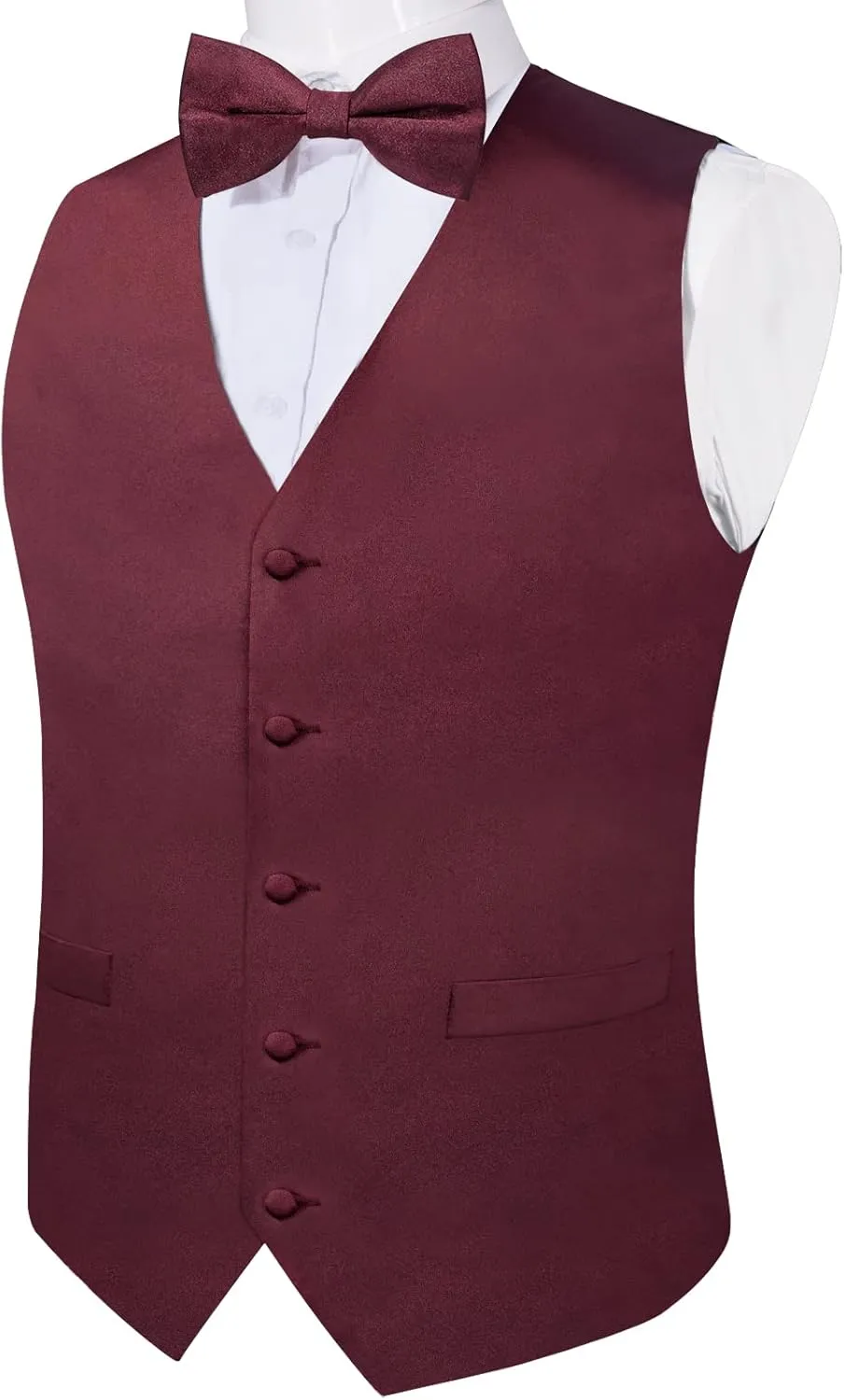 DiBanGu Mens Satin Vest and Bowtie Lapel Pin Set for Suit or Tuxedo,Solid Dress Waistcoat & Pre-tied Bowtie for Wedding Party