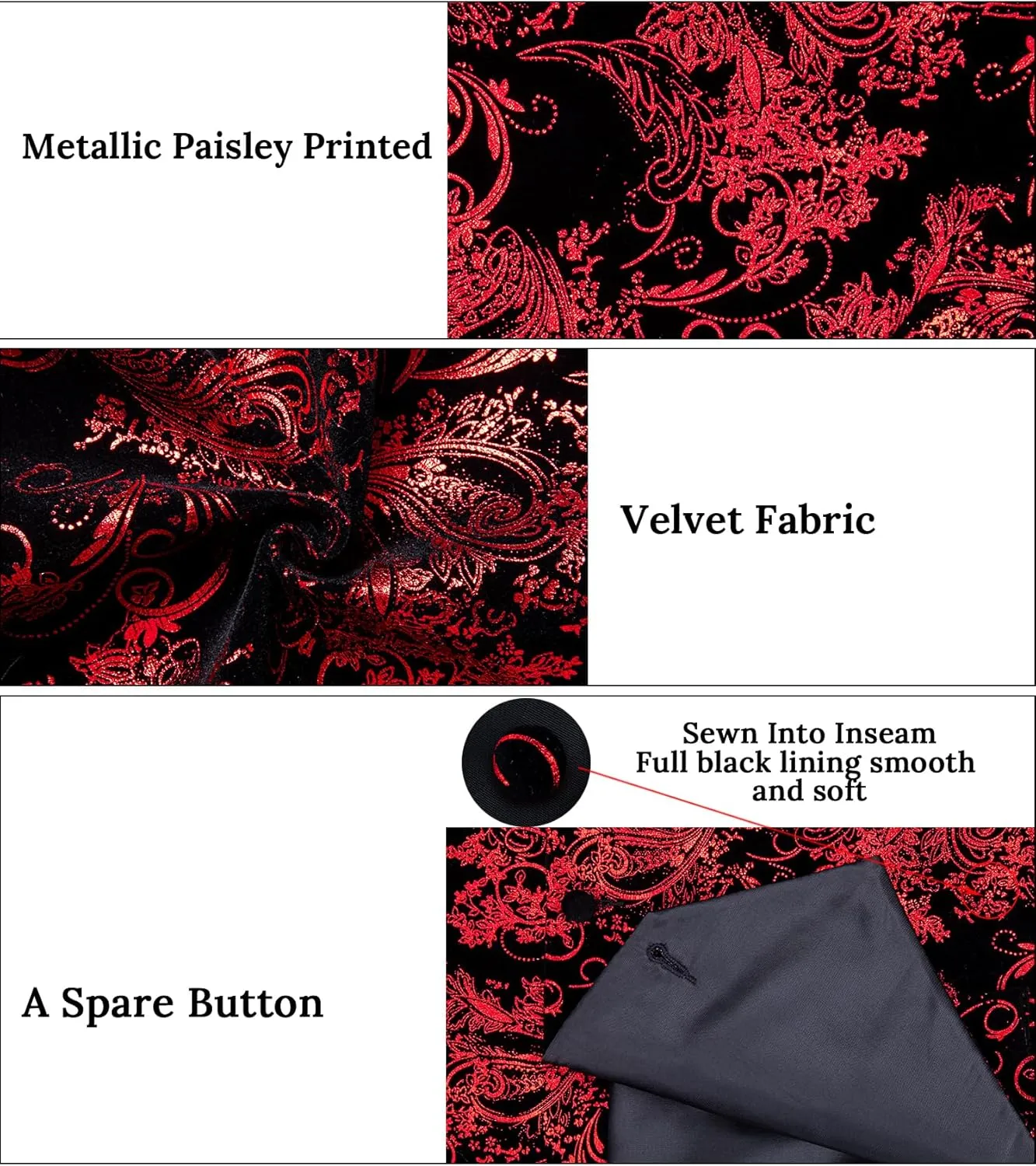 DiBanGu Mens Velvet Dress Waistcoat 6PCS Metallic Paisley Printed Suit Vest and Bowtie Set with Lapel Pin for Suit or Tuxedo