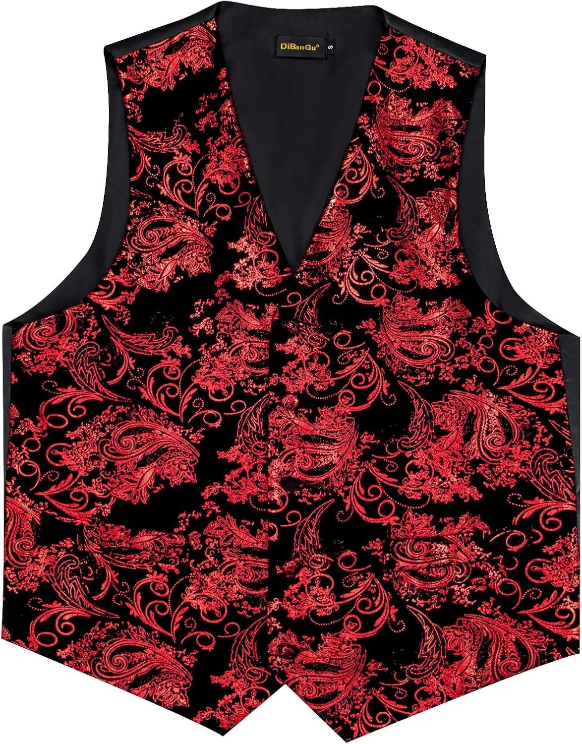 DiBanGu Mens Velvet Dress Waistcoat 6PCS Metallic Paisley Printed Suit Vest and Bowtie Set with Lapel Pin for Suit or Tuxedo