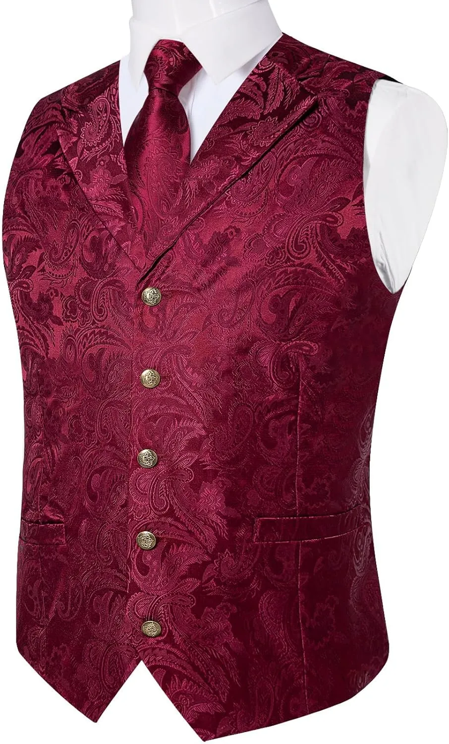 DiBanGu Mens Vest Tie Set 7PCS Silk Paisley Suit Waistcoat and Necktie Hankerchief Cufflinks Lapel Pin Set for Wedding Party
