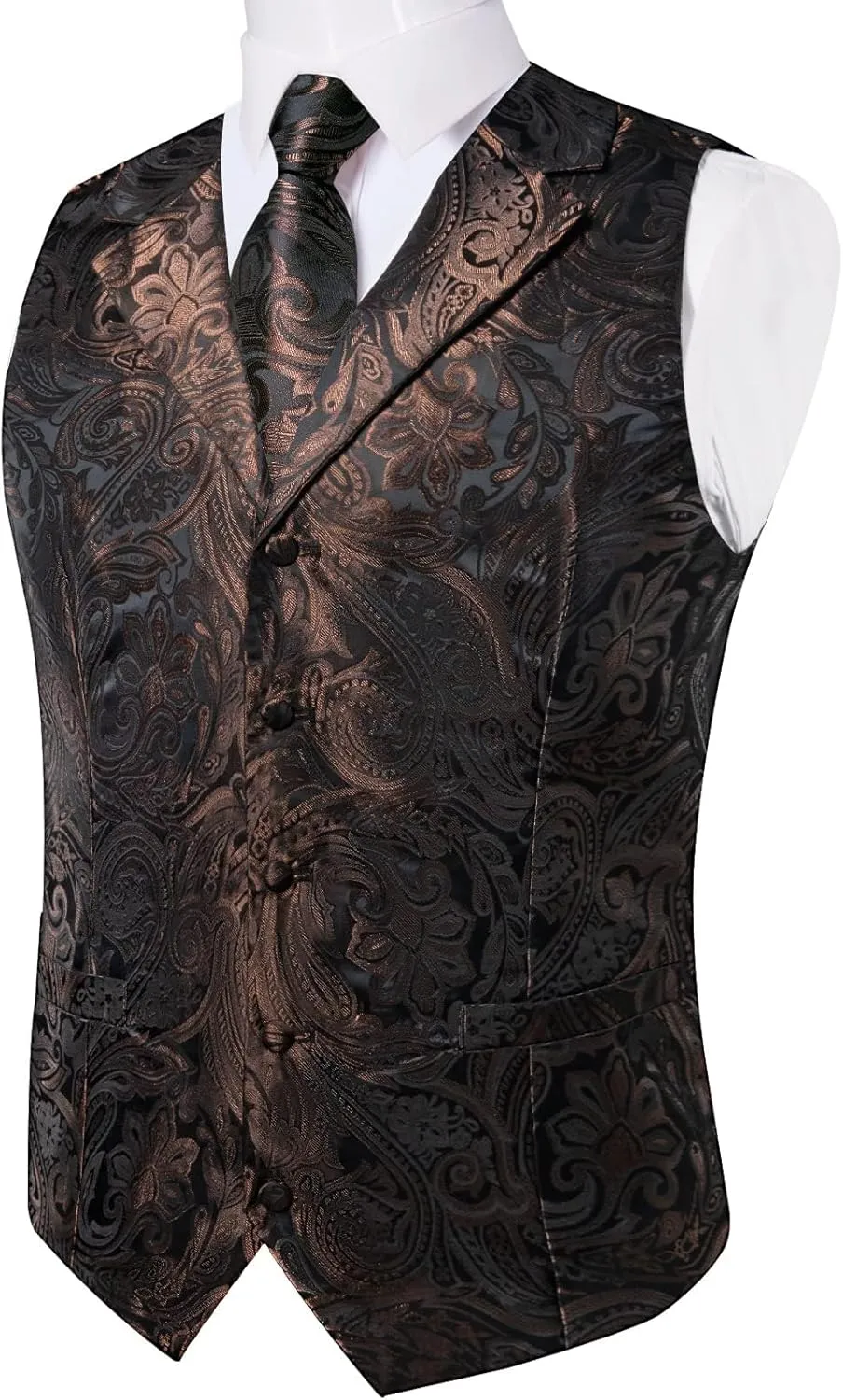DiBanGu Mens Vest Tie Set 7PCS Silk Paisley Suit Waistcoat and Necktie Hankerchief Cufflinks Lapel Pin Set for Wedding Party