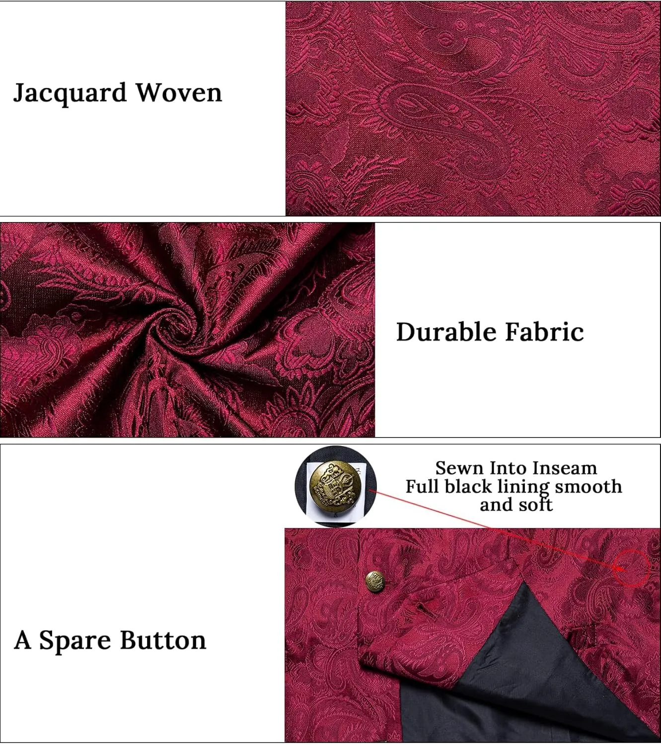 DiBanGu Mens Vest Tie Set 7PCS Silk Paisley Suit Waistcoat and Necktie Hankerchief Cufflinks Lapel Pin Set for Wedding Party