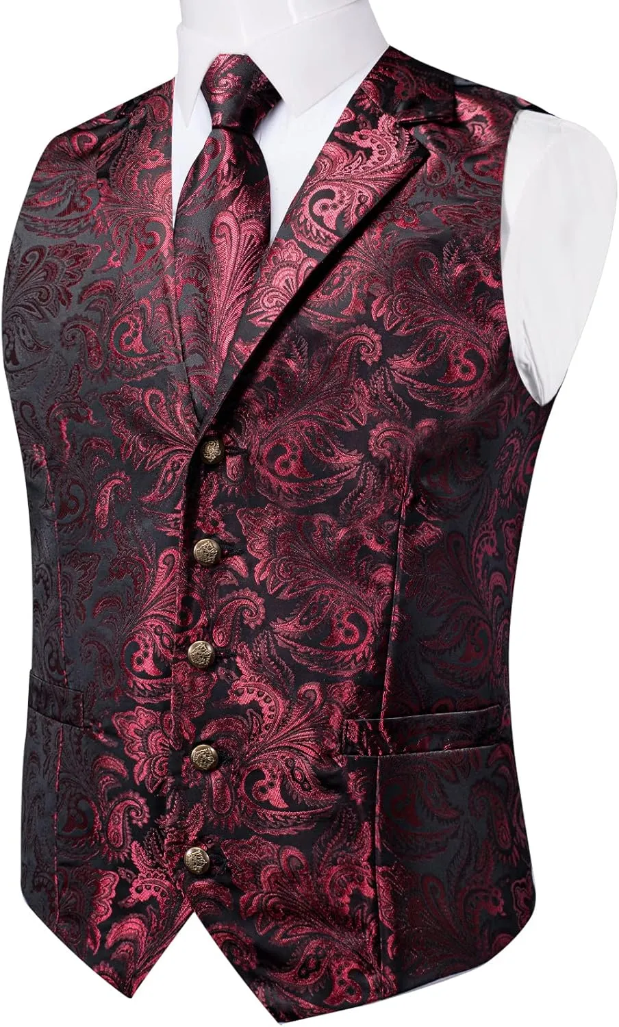 DiBanGu Silk Paisley Vest for Men Wedding Waistcoat and Necktie Bowtie Lapel Pin Set 7PCS Dress Vests for Suit or Tuxedo