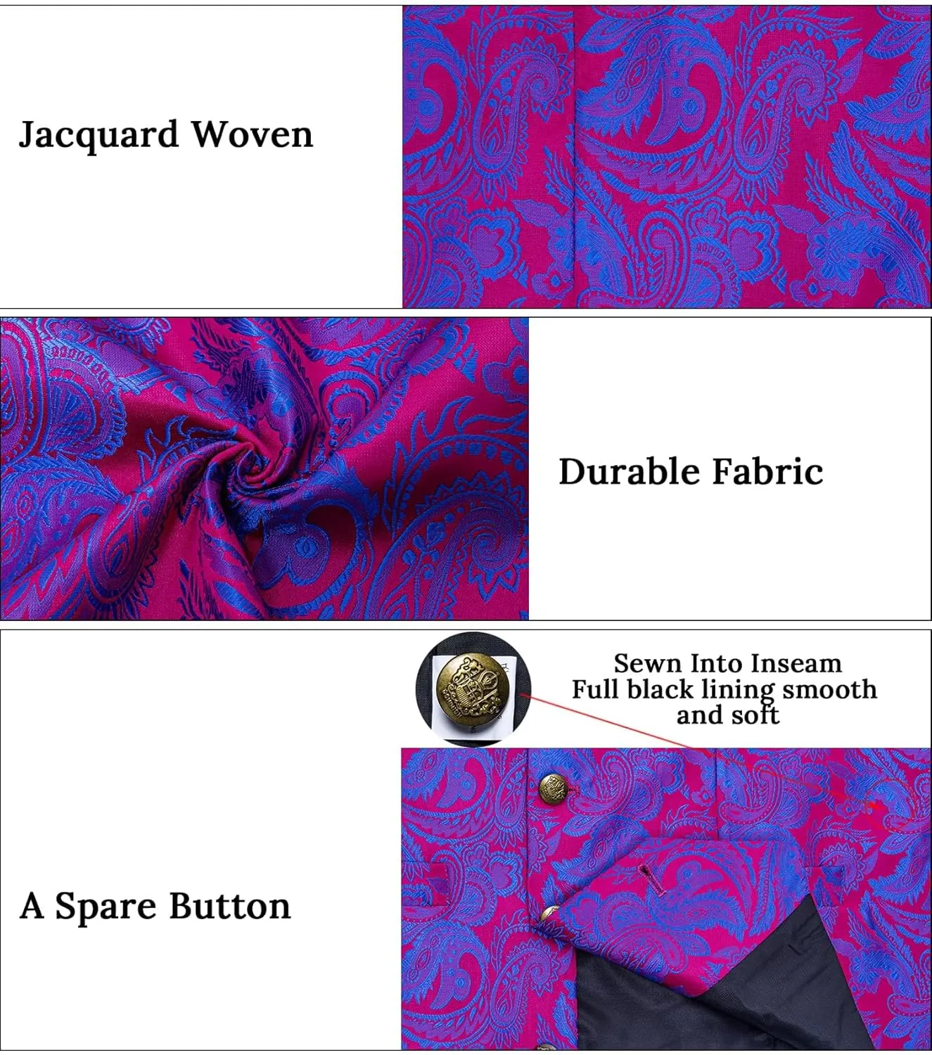 DiBanGu Silk Vest Tie Set for Men,Woven Paisley Dress Waistcoat and Bowtie Pocket Square Cufflinks Lapel Pin Formal Suit Vest