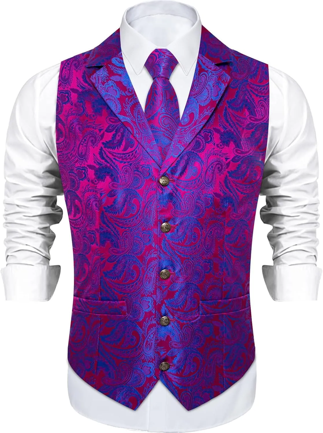 DiBanGu Silk Vest Tie Set for Men,Woven Paisley Dress Waistcoat and Bowtie Pocket Square Cufflinks Lapel Pin Formal Suit Vest