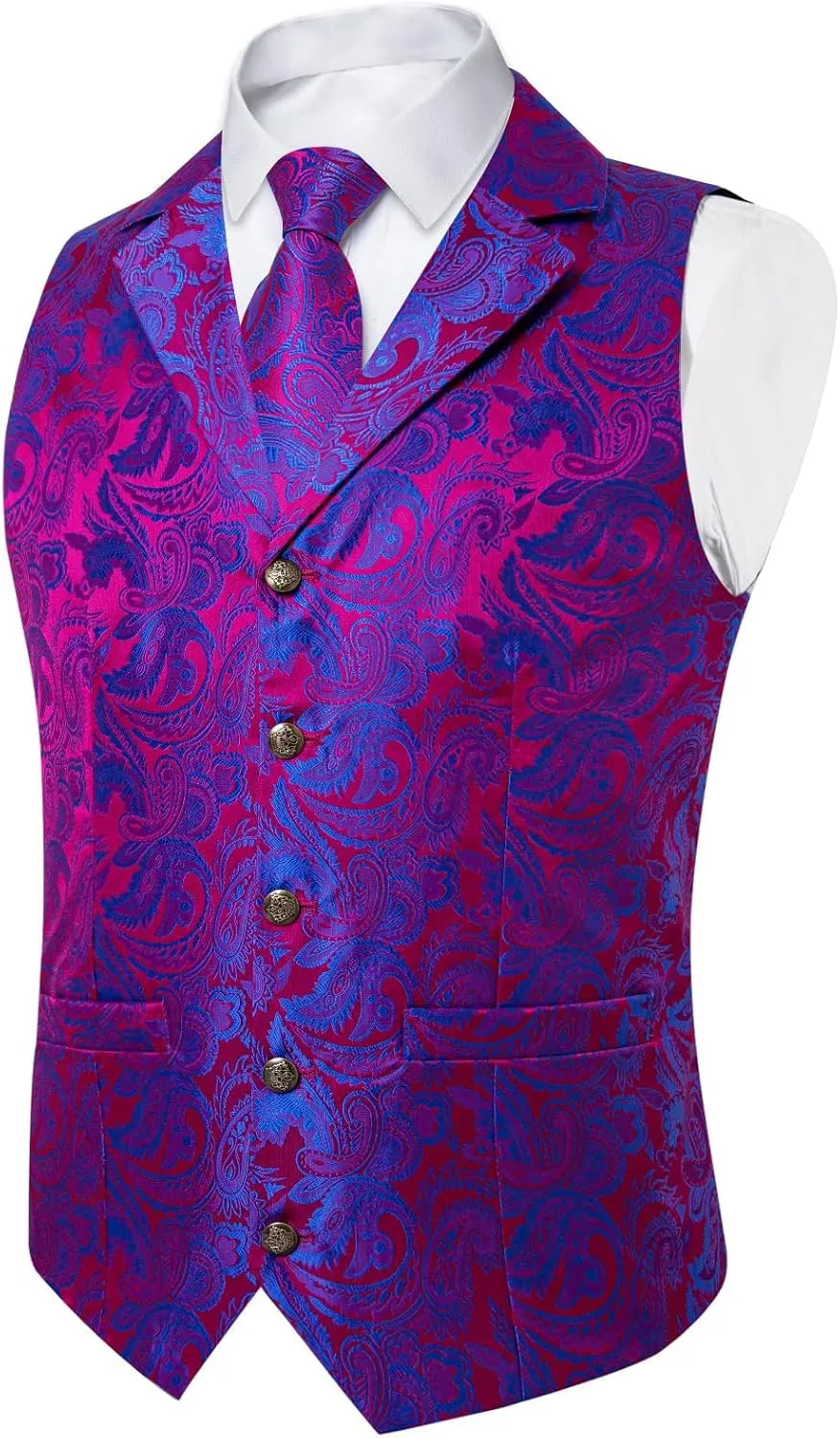 DiBanGu Silk Vest Tie Set for Men,Woven Paisley Dress Waistcoat and Bowtie Pocket Square Cufflinks Lapel Pin Formal Suit Vest