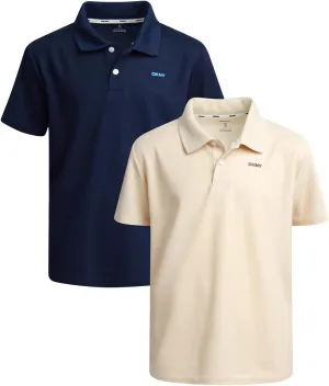 DKNY Boys' Polo Shirt - 2 Pack Active Short Sleeve School Uniform Golf Shirts for Boys, Quick Dry Performance Fabric (8-20)