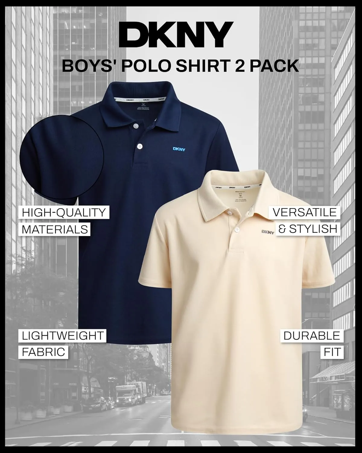 DKNY Boys' Polo Shirt - 2 Pack Active Short Sleeve School Uniform Golf Shirts for Boys, Quick Dry Performance Fabric (8-20)