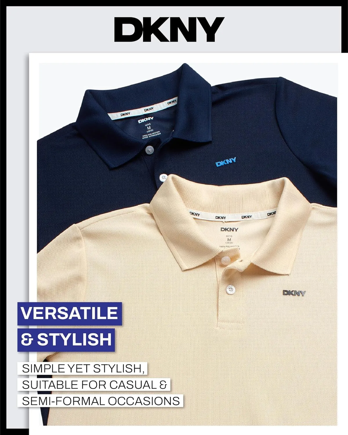 DKNY Boys' Polo Shirt - 2 Pack Active Short Sleeve School Uniform Golf Shirts for Boys, Quick Dry Performance Fabric (8-20)