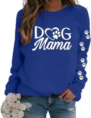Dog Mom Shirts for Women Cat Mama Fleece Sweatshirts Pet Paw Lover Graphic Tee Xmas Winter Holiday Top