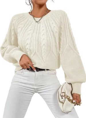 Dokotoo Womens Sweaters Crewneck Long Sleeve Cable Knit Chunky Sweater Tops Fashion 2024 Fall Outifits
