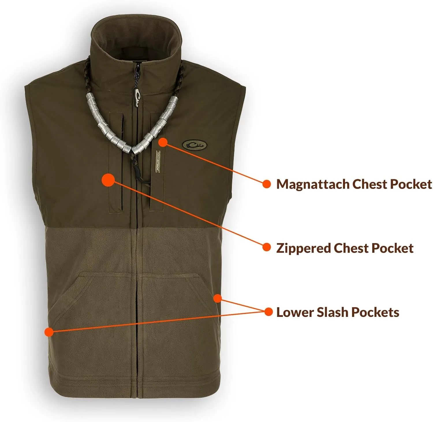 Drake Waterfowl Men's MST Eqwader Insulated Fleece-Lined Waterproof Windproof Breathable Adjustable Outdoor Hunting Vest