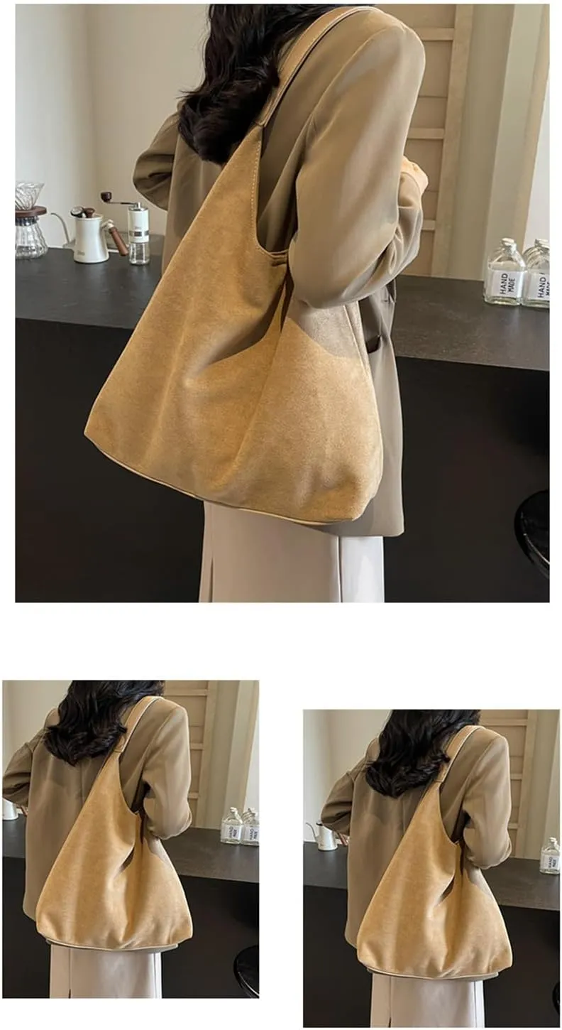 Durable Suede Hobo Bag for Women Vegan Leather Shoulder Handbag Spacious Slouchy Crossbody Tote Office Purse Mothers Day Gift