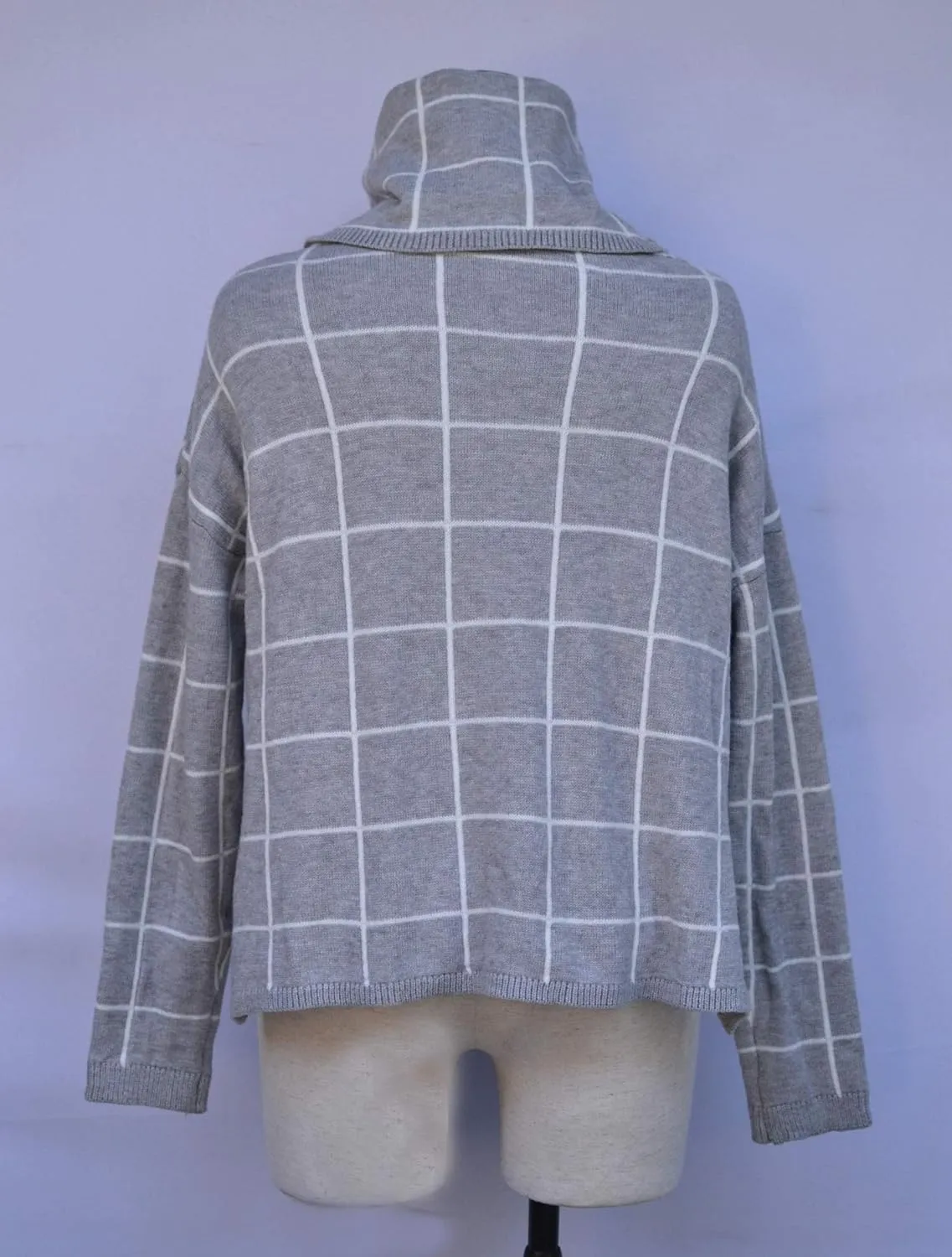 ECOWISH Women Fall Pullover Sweater Turtleneck Plaid Long Sleeve Loose Casual Chunky Checked Knit Winter Sweaters Jumper Tops