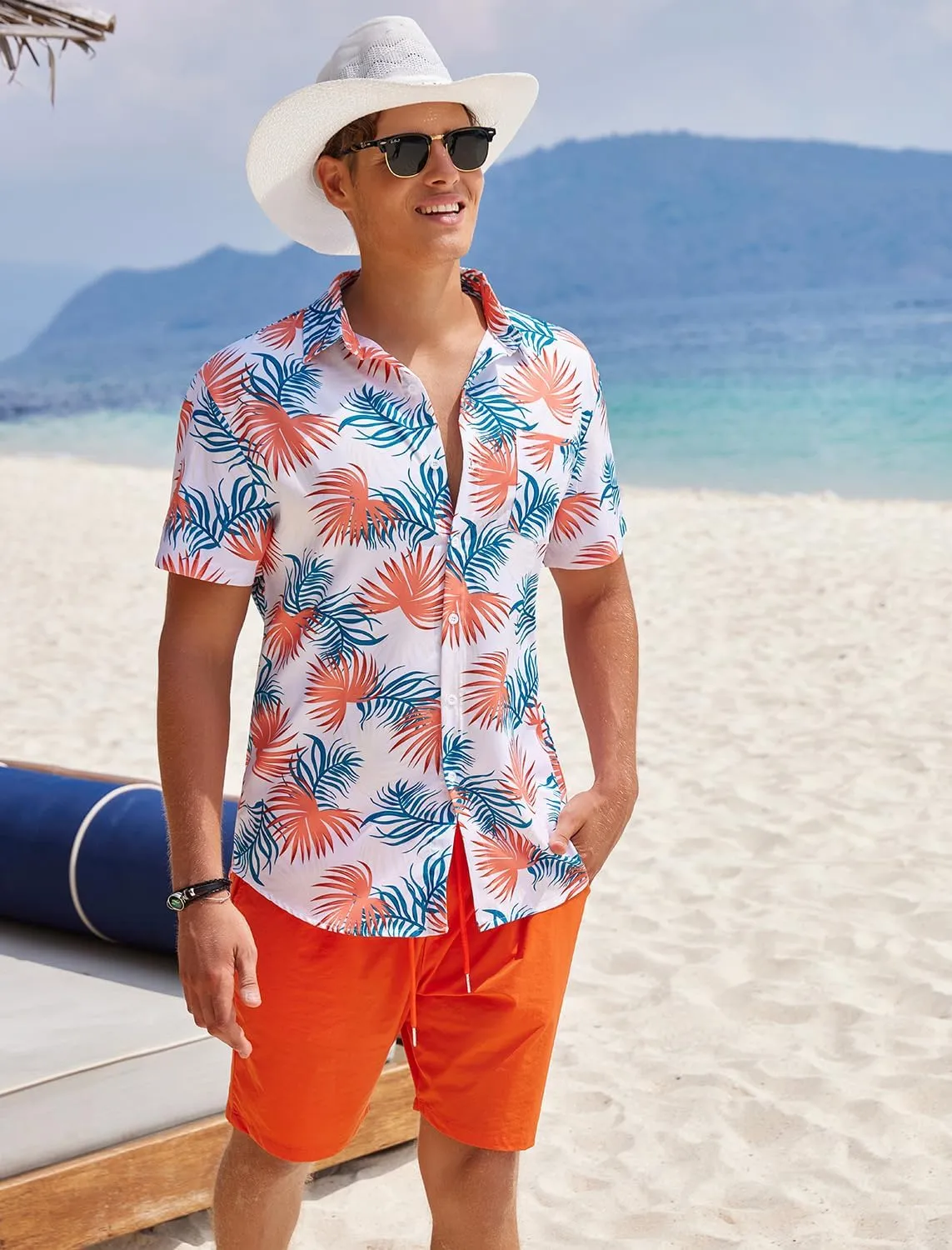 EISHOPEER Men's Flower Shirt Hawaiian Sets Casual Button Down Short Sleeve Shirt and Solid Quick Dry Beach Shorts S-3XL