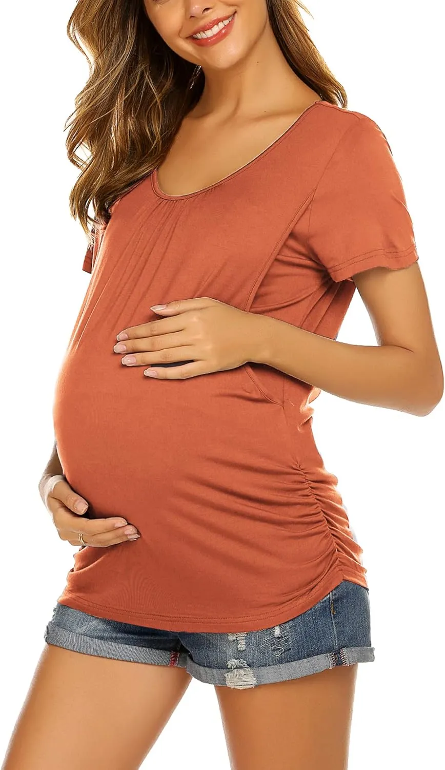 Ekouaer Women's Nursing Tops for Breastfeeding 3 Pack Maternity Shirts Double Layer Pregnancy Clothes Postpartum Tee Shirt