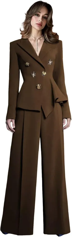 Elegant Suits for Women 2 Piece Set Business Double Breasted Blazer Pants Casual Peak Lapel Prom Tuxedo for Wedding Guest