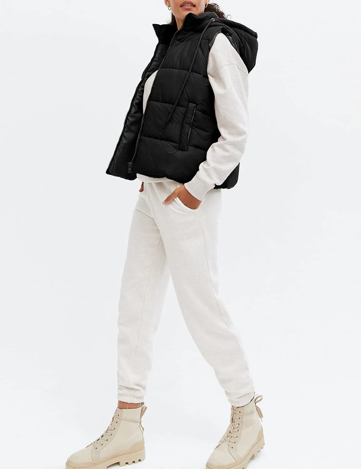 EsheSy Women's Puffer Vest with Removable Hood Sleeveless Full Zip Quilted Down Jacket