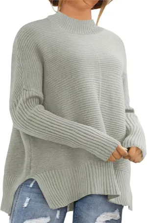 Eytino Womens Plus Size Sweaters Long Sleeve Crew Neck Split Hem Casual Oversized Ribbed Knit Tunic Pullover Tops(1X-5X)