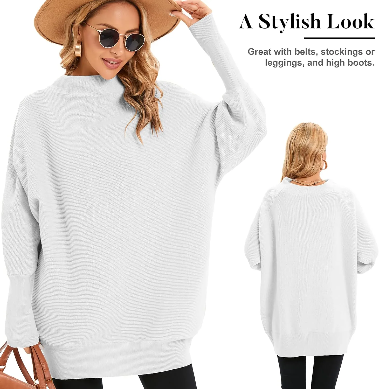 Famulily Oversized Turtleneck Sweaters for Women Batwing Dolman Long Sleeve Slouchy Tunic Turtle Necks Tops