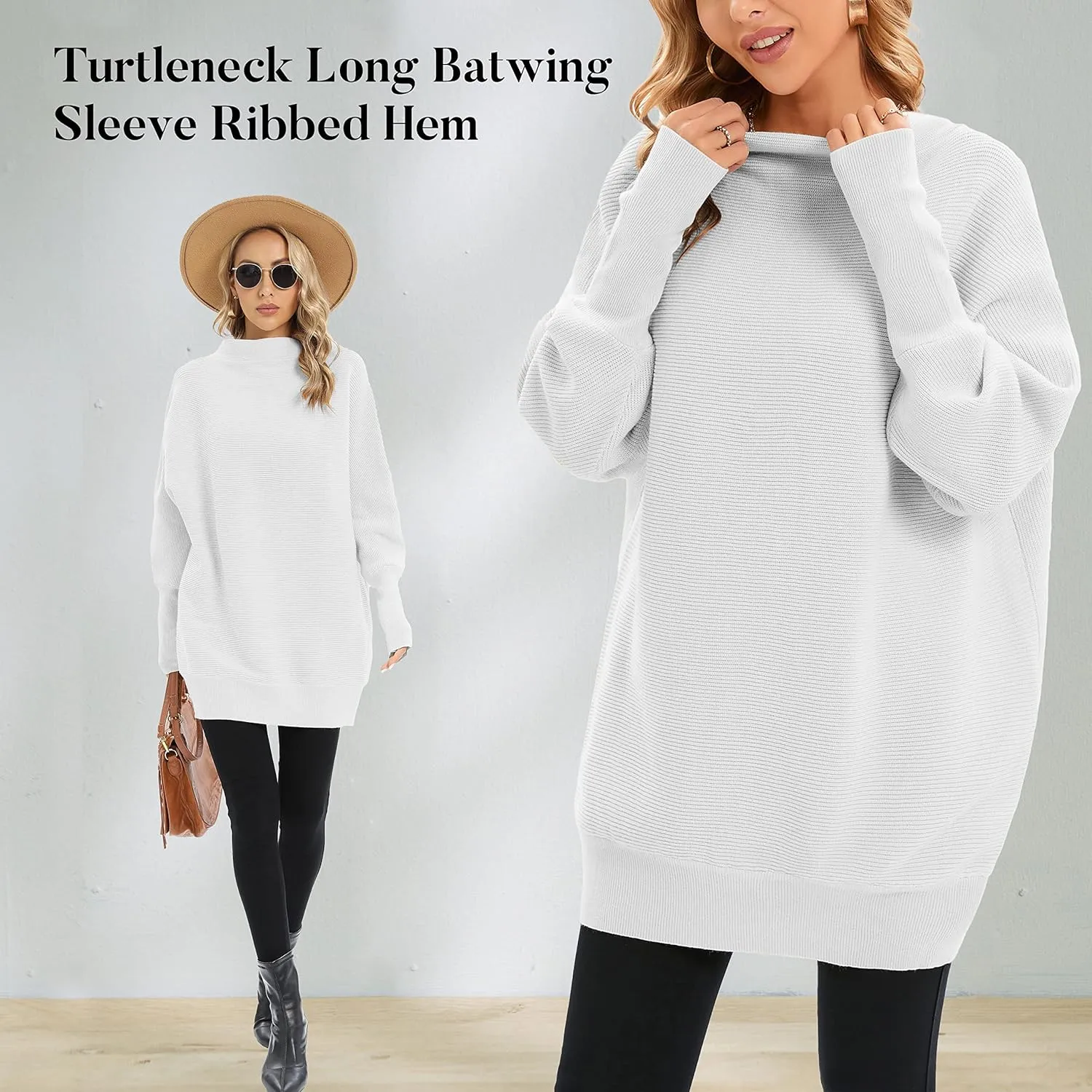 Famulily Oversized Turtleneck Sweaters for Women Batwing Dolman Long Sleeve Slouchy Tunic Turtle Necks Tops