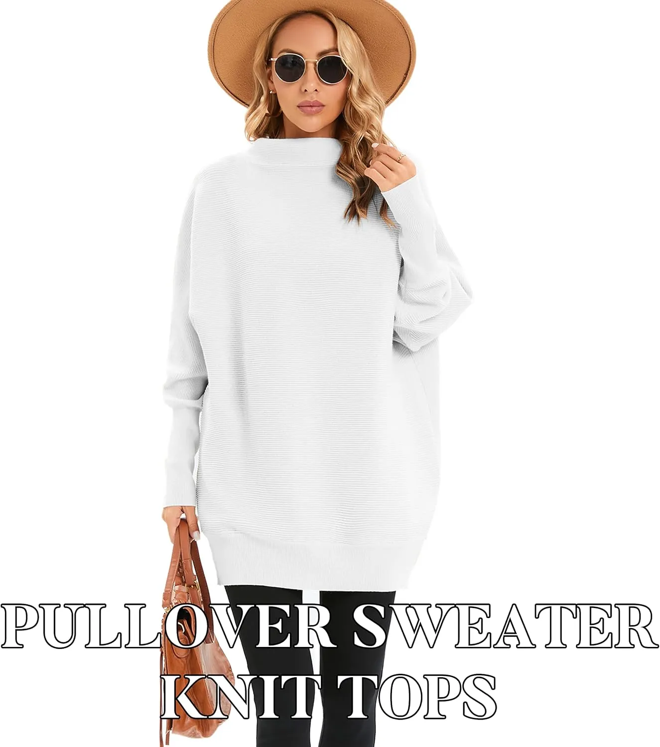 Famulily Oversized Turtleneck Sweaters for Women Batwing Dolman Long Sleeve Slouchy Tunic Turtle Necks Tops