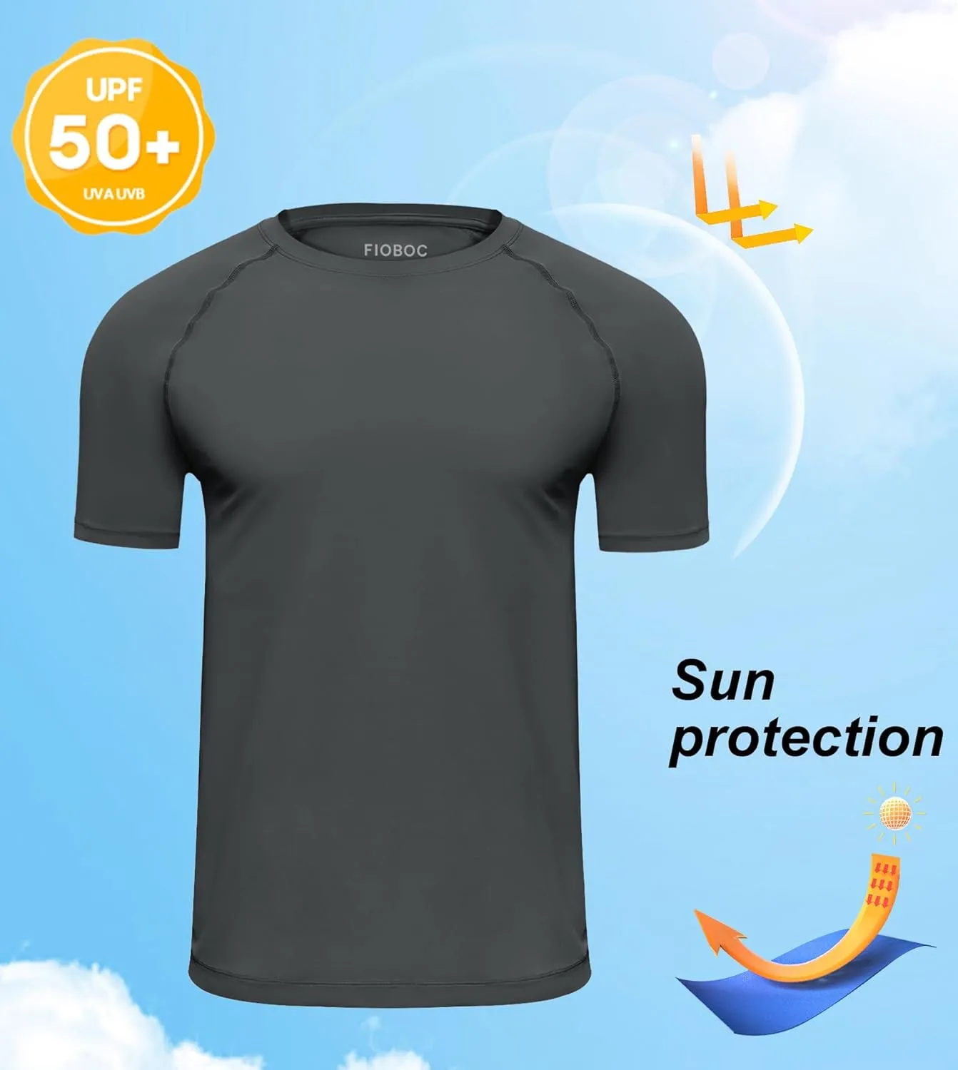 Fioboc Compression Shirts Active Crew Neck Tee Moisture Wicking Quick Dry Gym Running Shirts S-4XL
